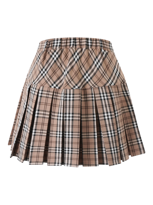 Girly Plaid Pleated High Rise Skirt (Khaki)