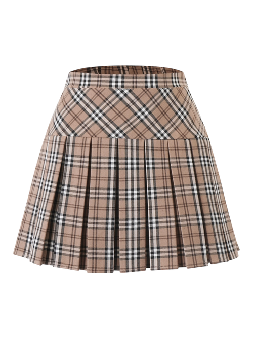 Plaid skirt with a beige and black pattern