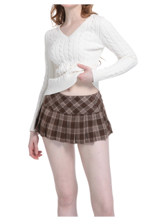 Girly Plaid Pleated Mini Skirt (Brown)