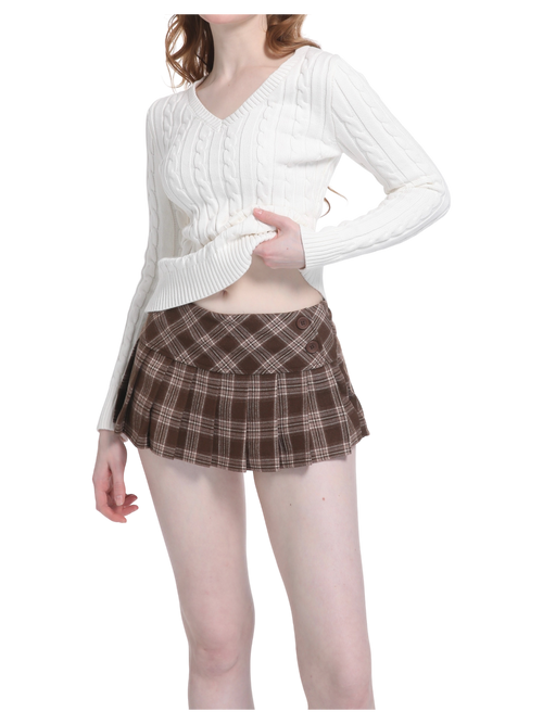 Girly Plaid Pleated Mini Skirt (Brown)