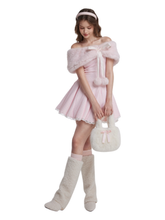 Sugar Pom Fur Pullover Stretchy Shoulder Cape (Pink)