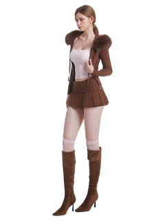 Mocha Cable Knit Fold Over Mid-Rise Skirt (Brown)