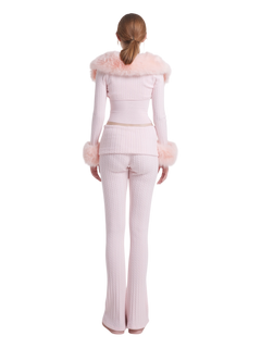 Colette Pink Fur Cable Knit Bolero Cardigan