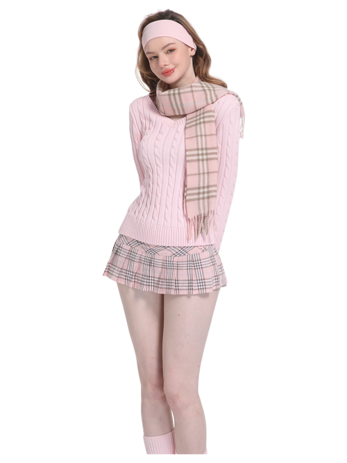 Love Letter Cable Knit V Neck Sweater (Pink)