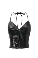 Onyx Fairy Dust Sequin Halter Top (Black)
