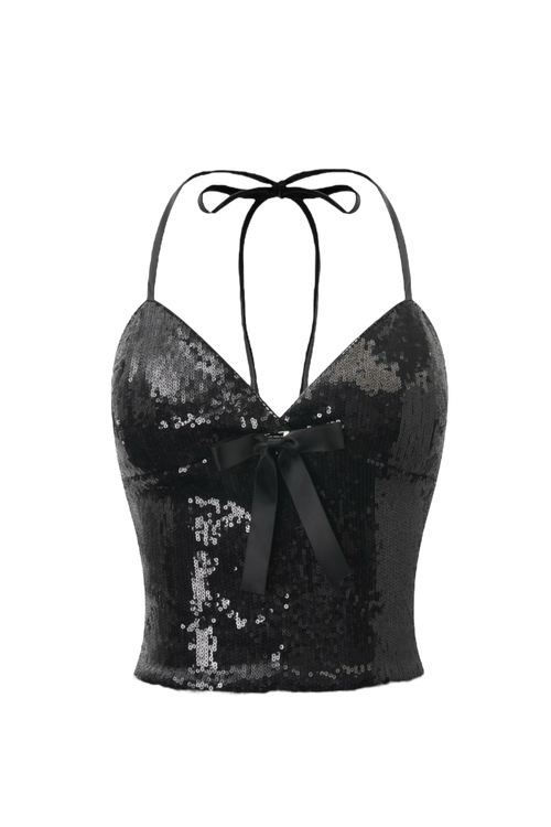 Onyx Fairydust Sequin Halter Top (Black)