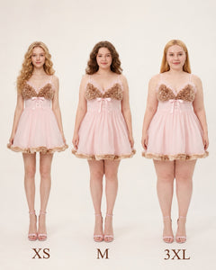 Bambi Princess Fur Chiffon Babydoll Dress (Pink)