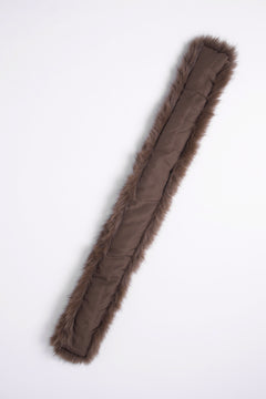 Fur Trim Mocha Cable Knit Zip Up Cardigan (Brown)