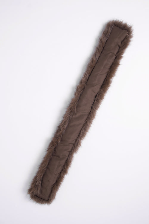 Fur Trim Mocha Cable Knit Zip Up Cardigan (Brown)