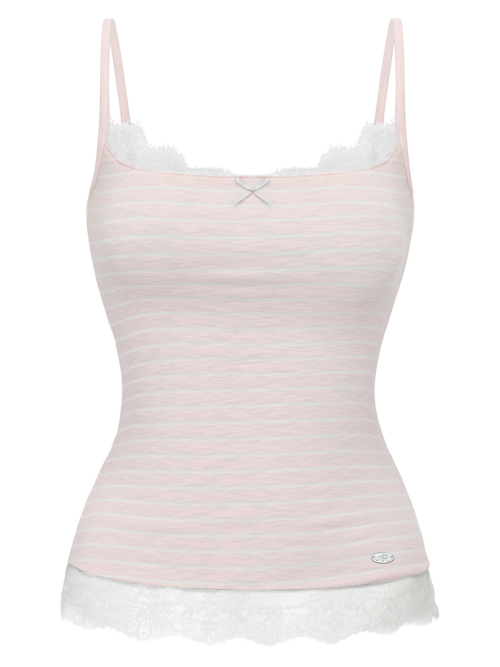Muse Cotton Reversible Lace Cami  (Pink Grey Stripe)