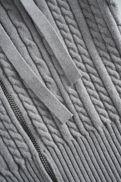 Fur Trim Cozy Cloud Cable Knit Cardigan (Grey)