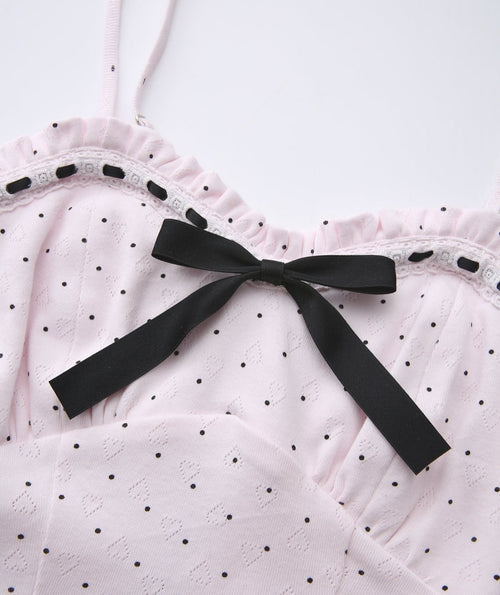 Sweetheart  Cotton Polka Dot Pointelle Set (Pink)